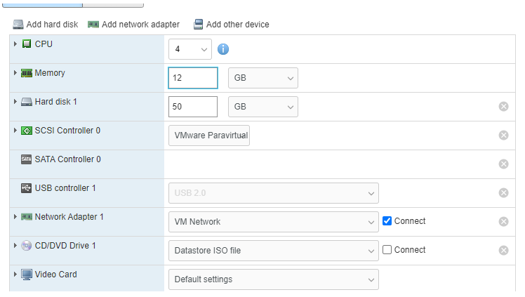 ESXI VM Creation Screen