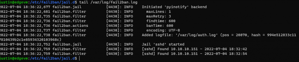 Tailing fail2ban