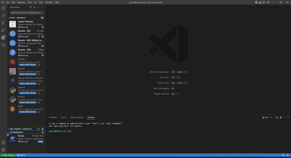 VS Code installed and integrated with WSL2