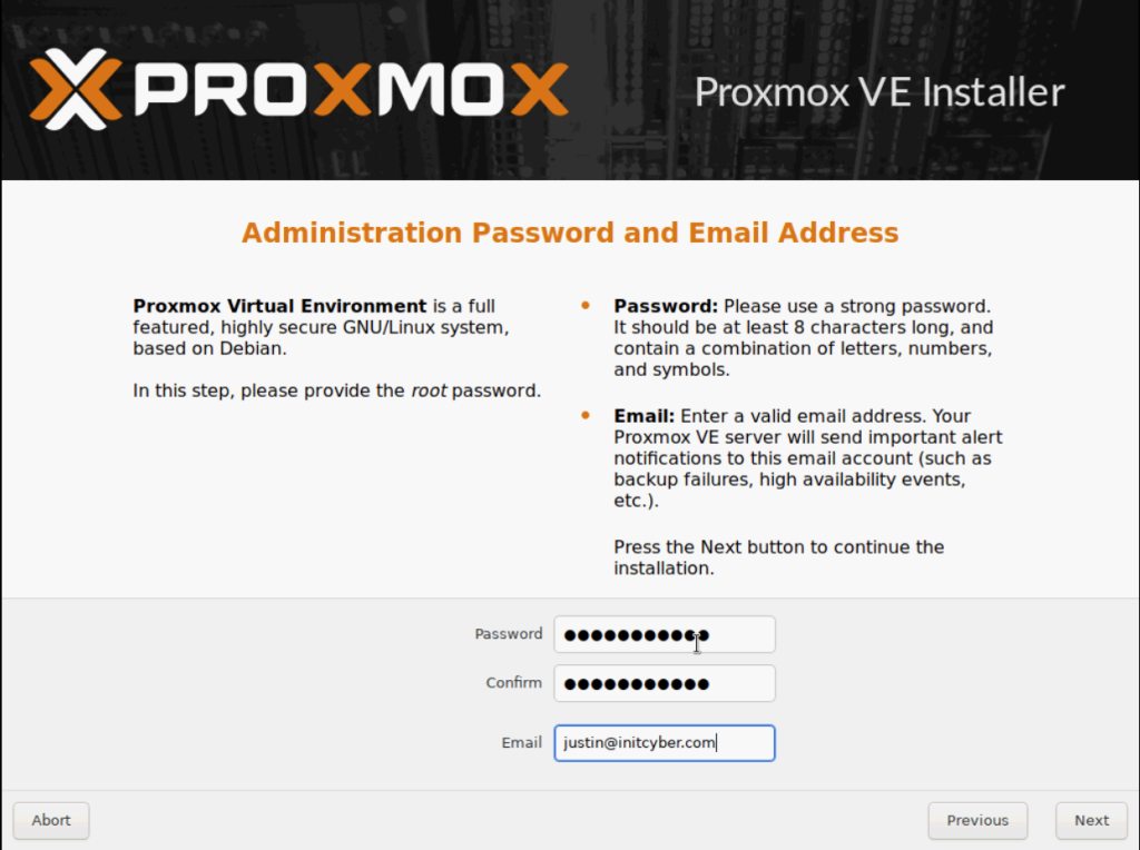 Set your password and e-mail address