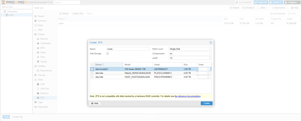 Creating ZFS Pool