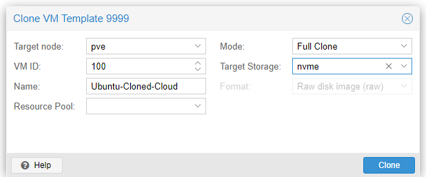 Select Linked Clone for same storage or Full Clone to select different storage