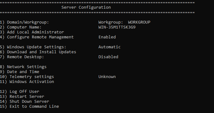 Server Core Screen (SConfig)