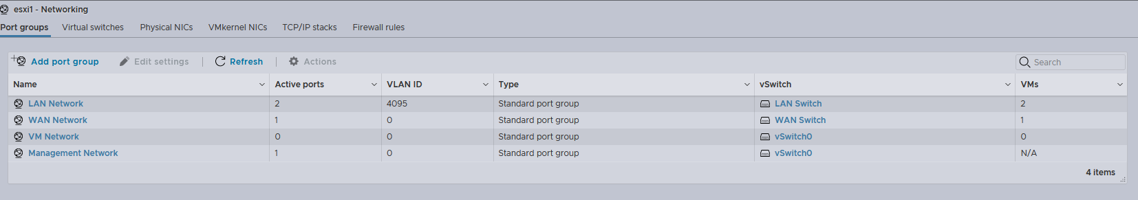 Two Network Port Groups - LAN and WAN w/ 4095 VLAN