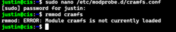 Running rmmod cramfs - This ensures that the cramfs (if loaded) is unloaded