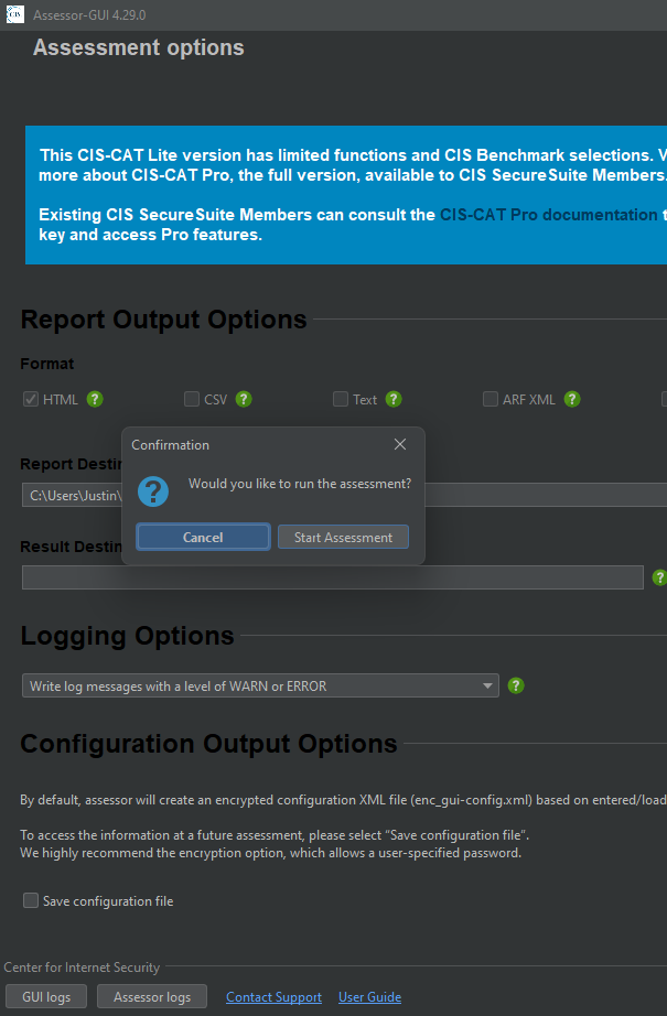 HTML Save location and confirmation to run the scan