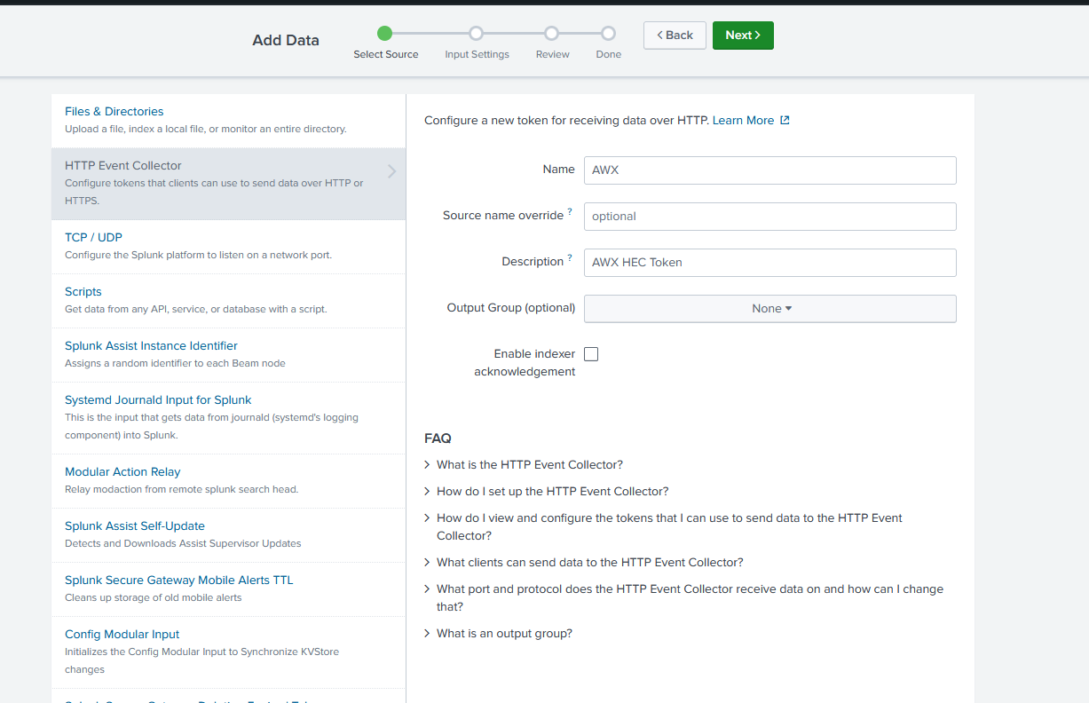 Splunk - New HEC Token 