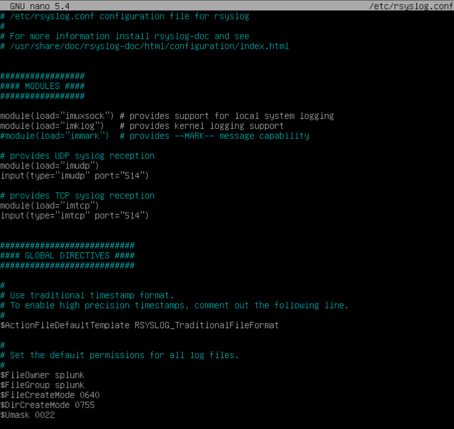 rSyslog conf settings - UDP and TCP Inputs